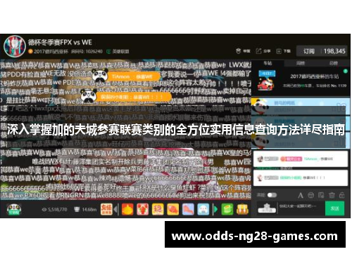 深入掌握加的夫城参赛联赛类别的全方位实用信息查询方法详尽指南 深入掌握加的夫城参赛联赛类别的全方位实用信息查询方法详尽指南